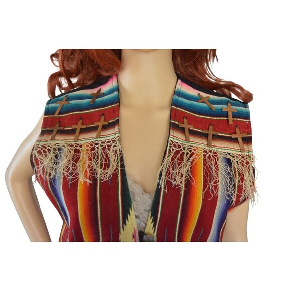 Handmade Southwestern Striped Fringe Vest with Metal Crosses Women's Estimated M - Picture 4 of 12